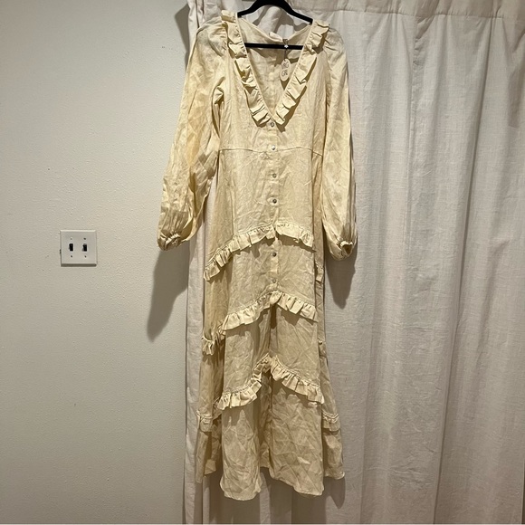 NWT VRG GRL Bonita Linen Ruffle Maxi Dress Cream Australia Brand - Picture 10 of 12